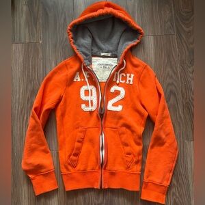 Abercrombie & Fitch Orange Zip Hoodie with White Appliqué